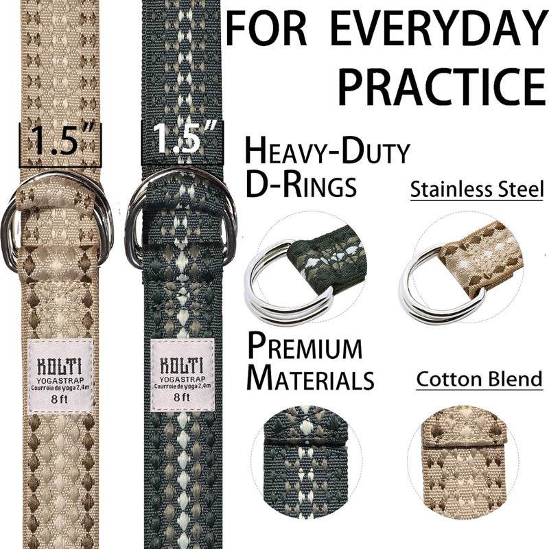 Kolti Yoga Exercise Adjustable Straps 8FT with Durable D-Ring for Pilates & Gym Workouts | Hold Poses, Stretch, Improve Flexibility & Maintain Balance - Image 3